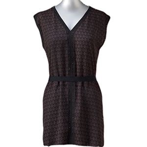 Petal-Print Crepe Front-Solid BackJersey Tunic Top